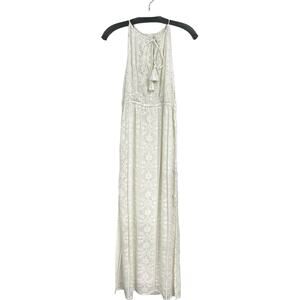 Tessora White Hand Embellished Sequin Tassel Tie Side Slit Maxi Dress XS